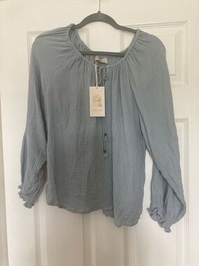 Nomad the Label Capri Cotton Blouse, Slate Blue, Size AU14/US10